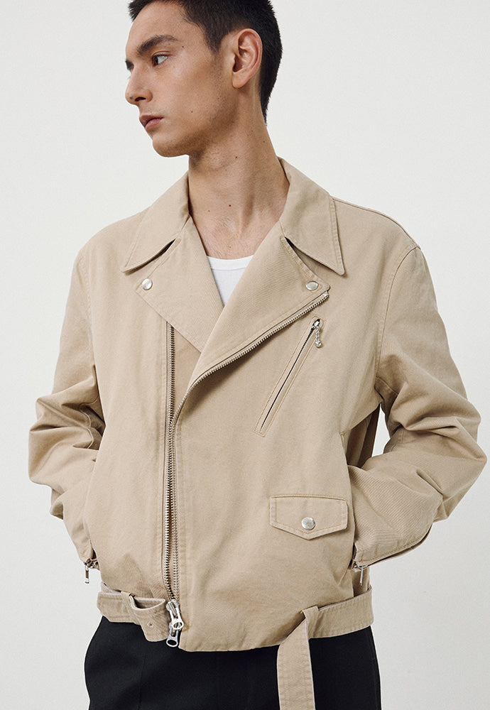Tonywack - Garment-Washed Cotton Gabardine Biker Jacket (Faded Beige) product image 2 | TRAB K-Fashion Australia
