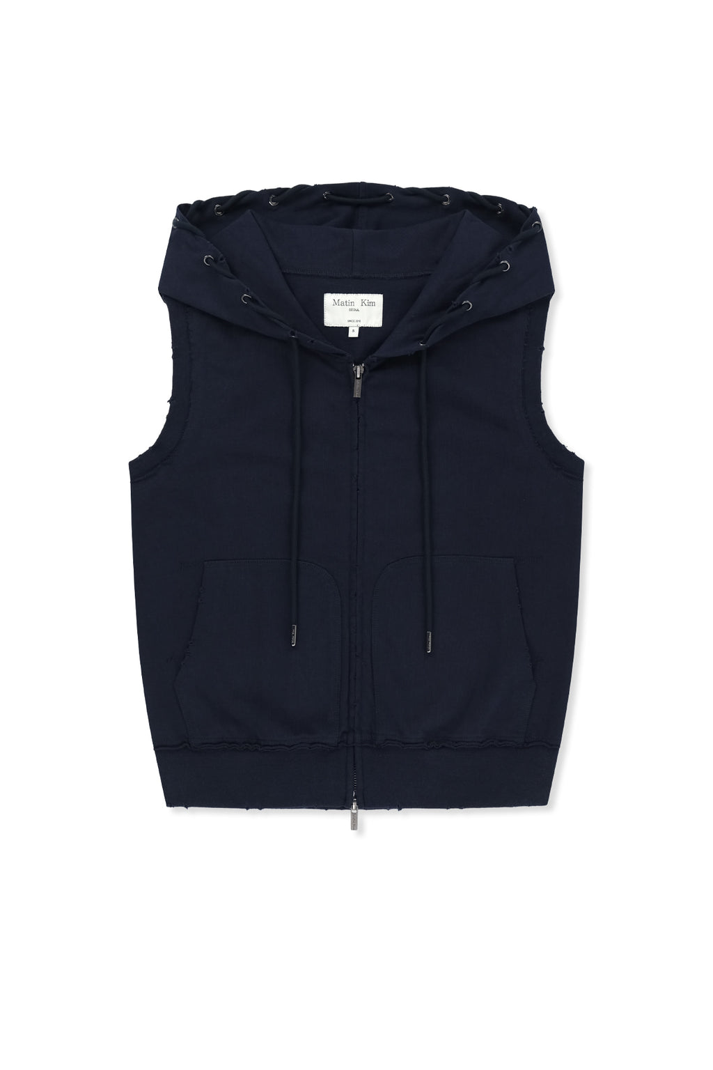 Matin Kim - Back Logo Jersey Hood Vest (Navy) product image 1 | TRAB K-Fashion Australia