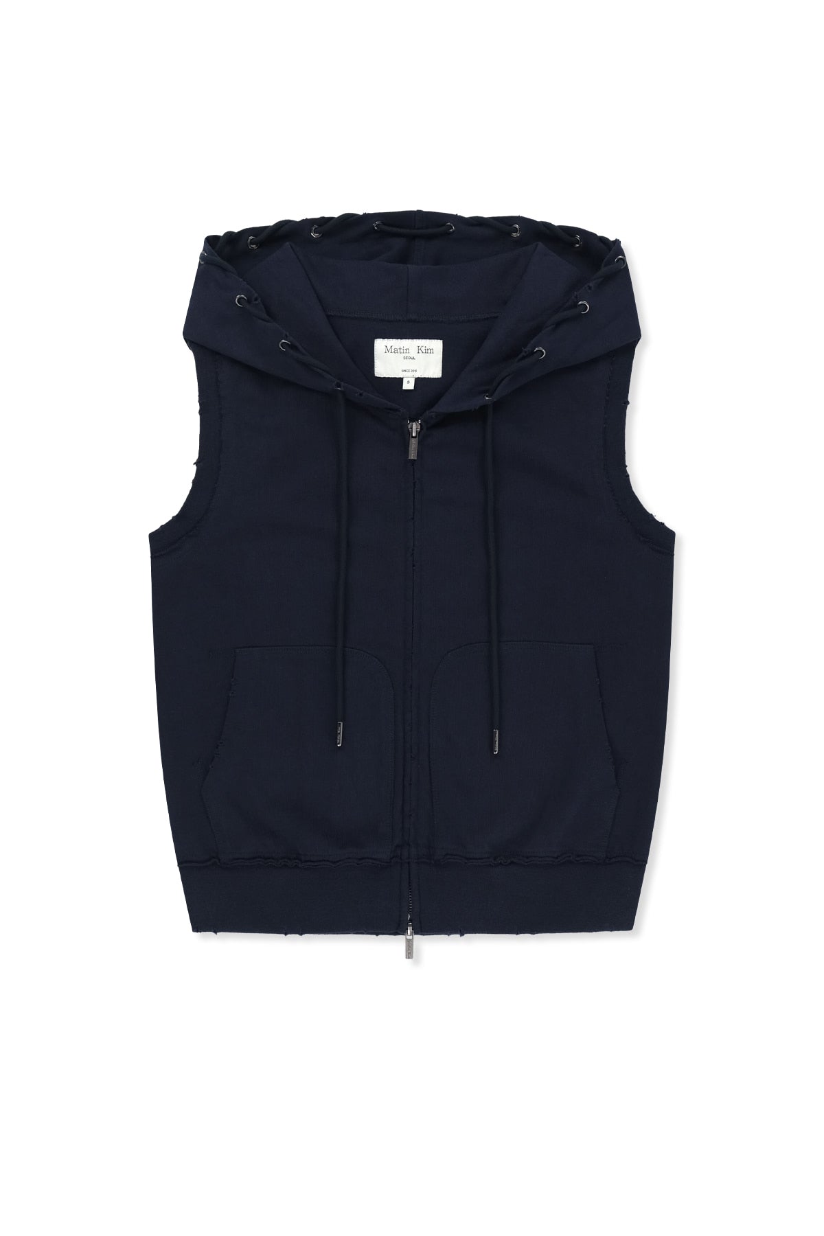 Matin Kim - Back Logo Jersey Hood Vest (Navy) product image 1 | TRAB K-Fashion Australia