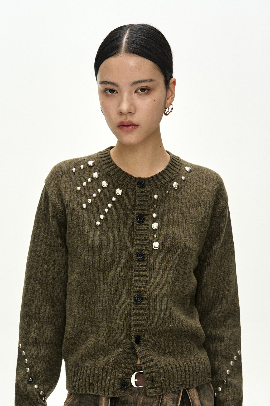 Andersson Bell - Roghen Studded Cardigan (Moss Khaki) product image 7 | TRAB K-Fashion Australia