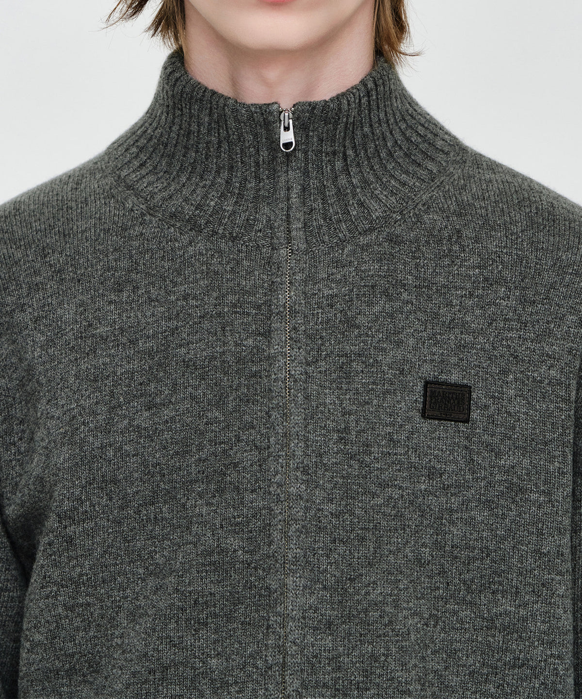 Marithe & Francois Girbaud - Premium Small Classic Logo Merino Wool High Neck Cardigan (Gray) product image 4 | TRAB K-Fashion Australia