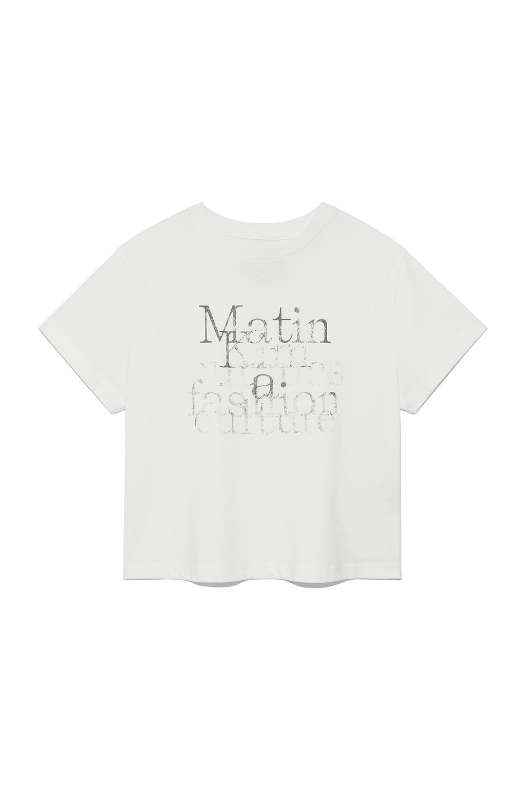 Matin Kim - Dusty Typo Graphic Crop Top (White) product image 1 | TRAB K-Fashion Australia