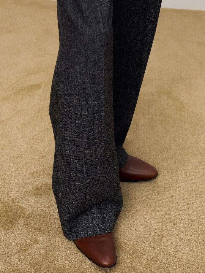 Tonywack - Herringbone Wool Wide-Leg Pleated Trousers (Mid-Grey Herringbone) product image 9 | TRAB K-Fashion Australia