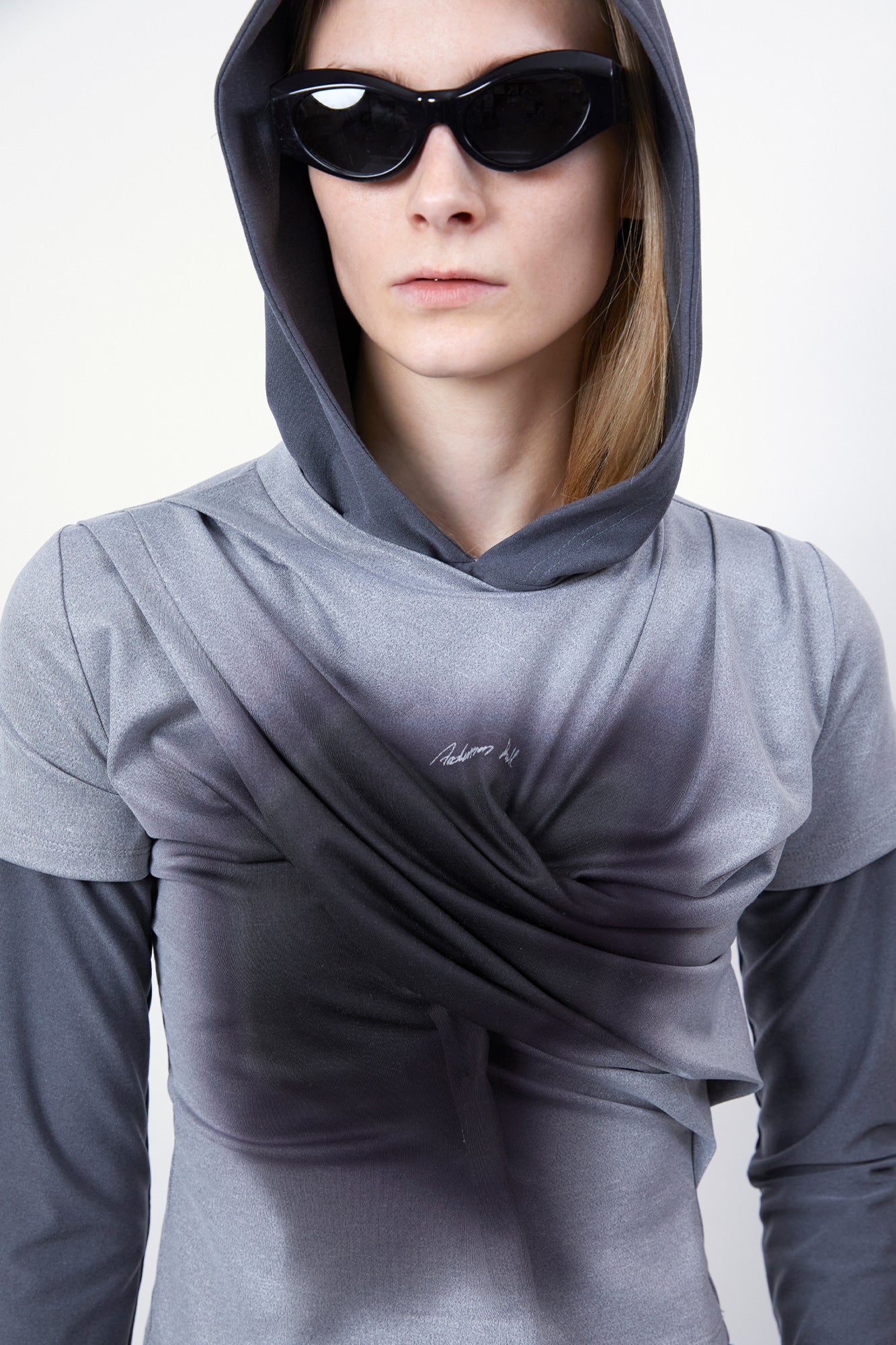 Andersson Bell - Gathered Hoodie Jersey Top (Grey) product image 4 | TRAB K-Fashion Australia