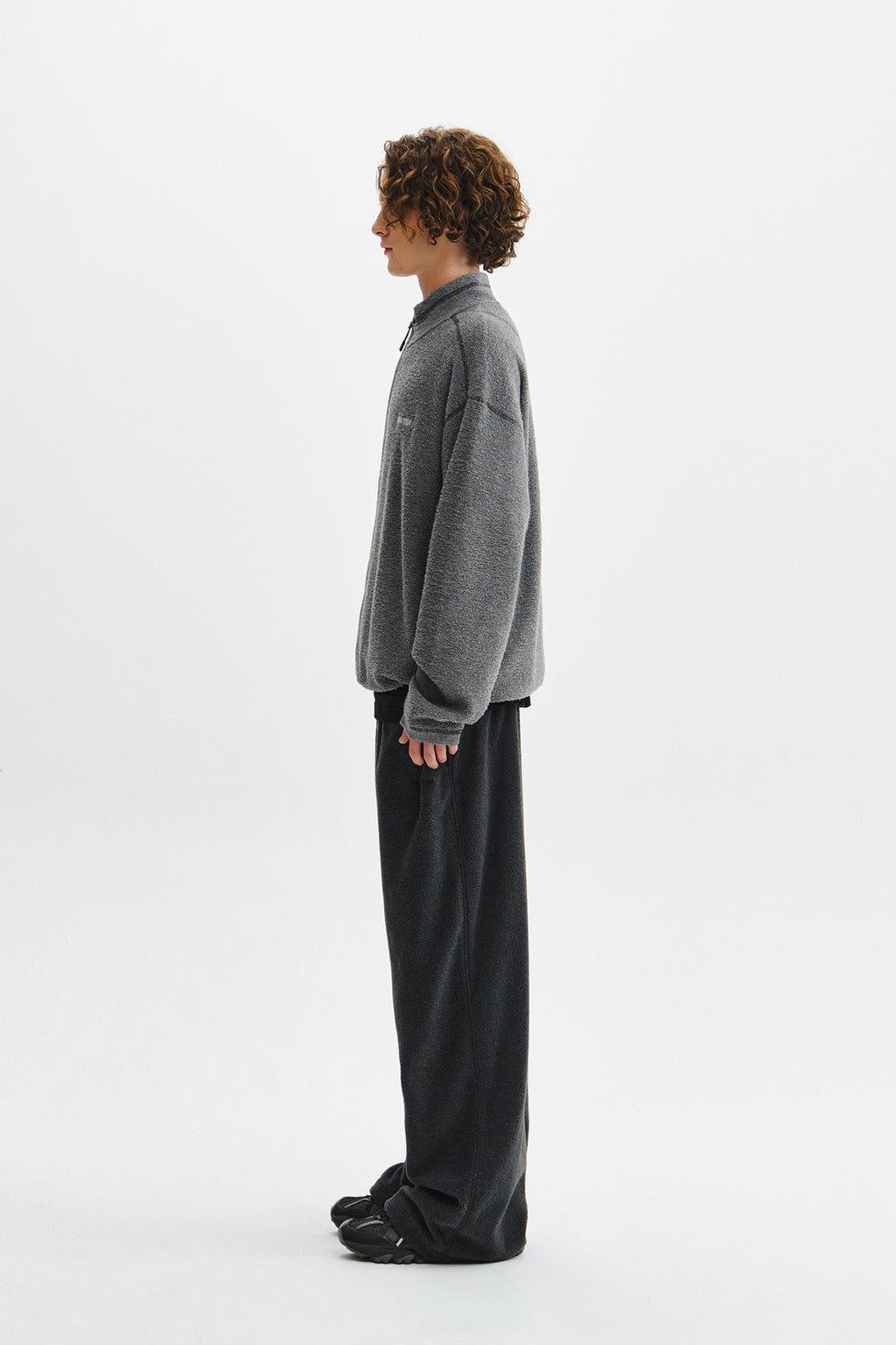 Matin Kim - Boucle Texture Knit Zip Up (Grey) product image 7 | TRAB K-Fashion Australia