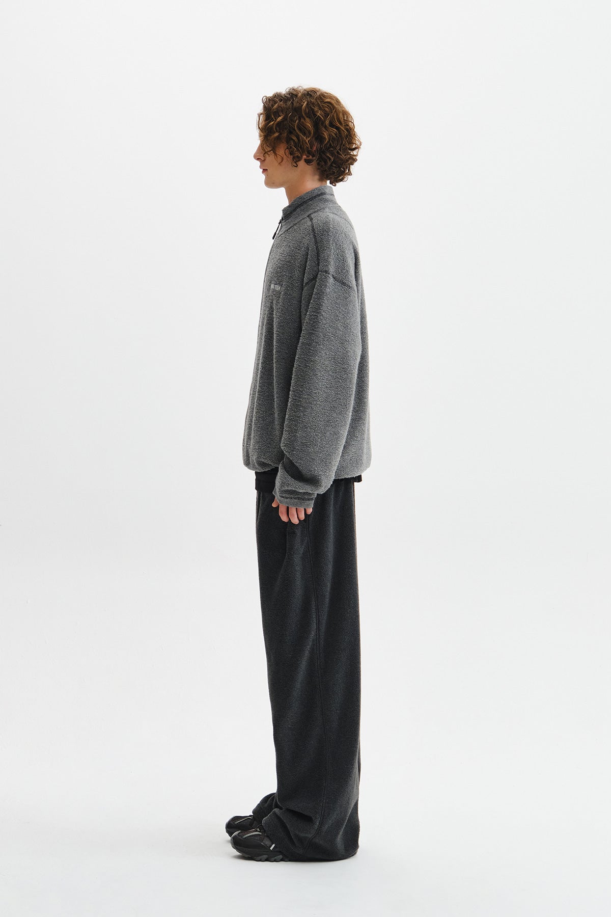 Matin Kim - Boucle Texture Knit Zip Up (Grey) product image 7 | TRAB K-Fashion Australia