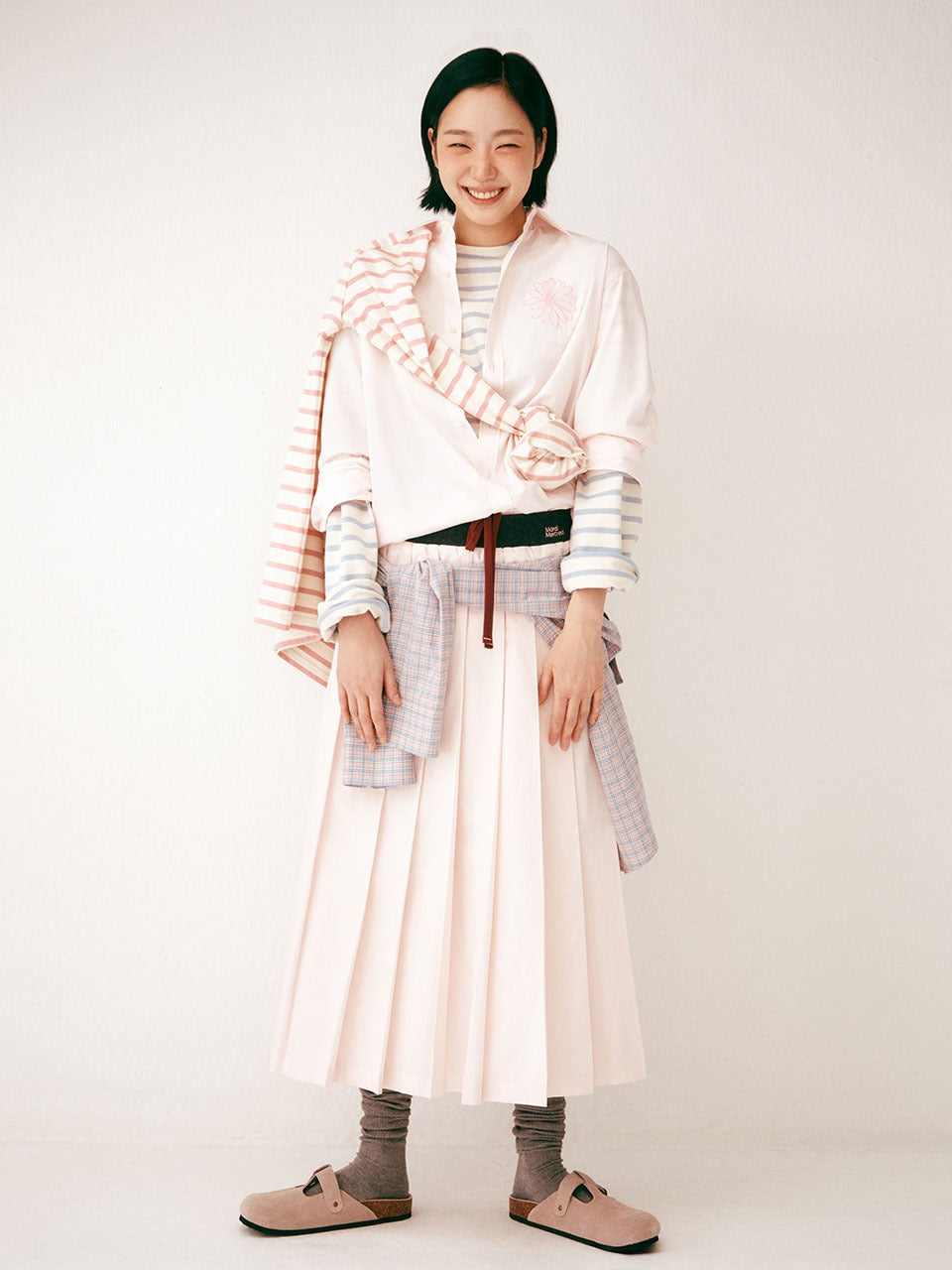 Mardi Mercredi - Cotton Pleated Maxi Skirt (Lightpink) product image 1 | TRAB K-Fashion Australia