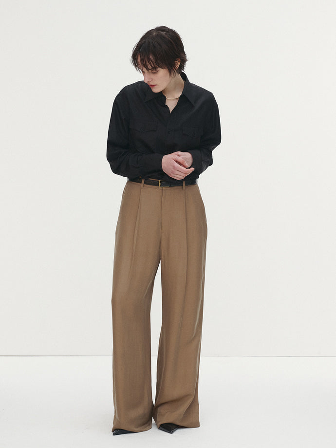 Tonywack - Silk Viscose One Tuck Trousers (Beige) product image 4 | TRAB K-Fashion Australia