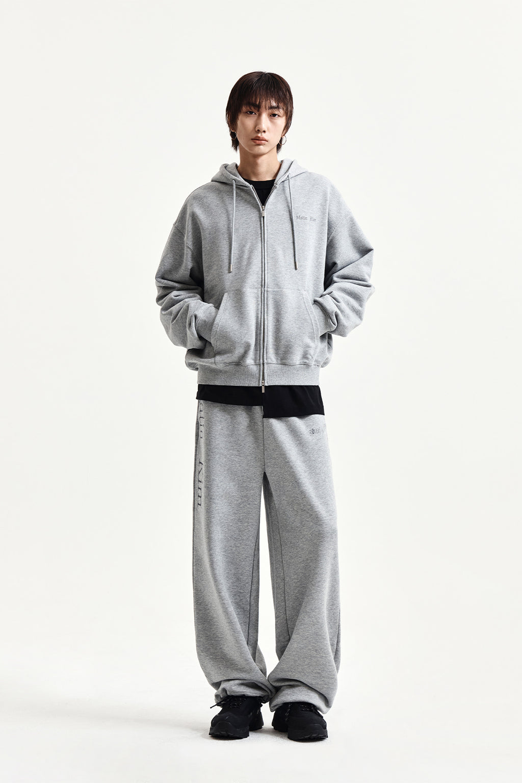 Matin Kim - Back Logo Essential Hoody Zip Up (Grey) product image 14 | TRAB K-Fashion Australia