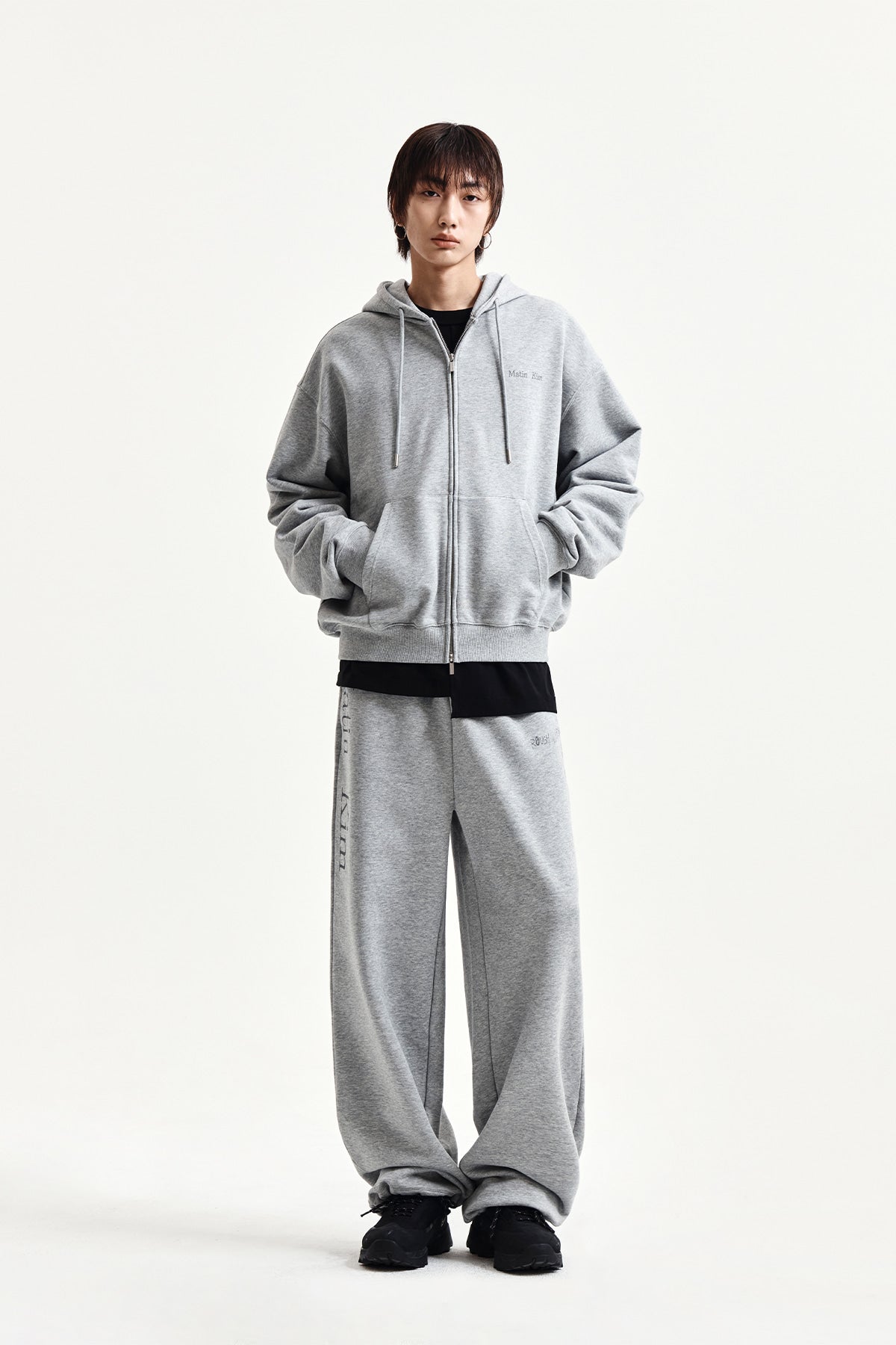 Matin Kim - Back Logo Essential Hoody Zip Up (Grey) product image 14 | TRAB K-Fashion Australia