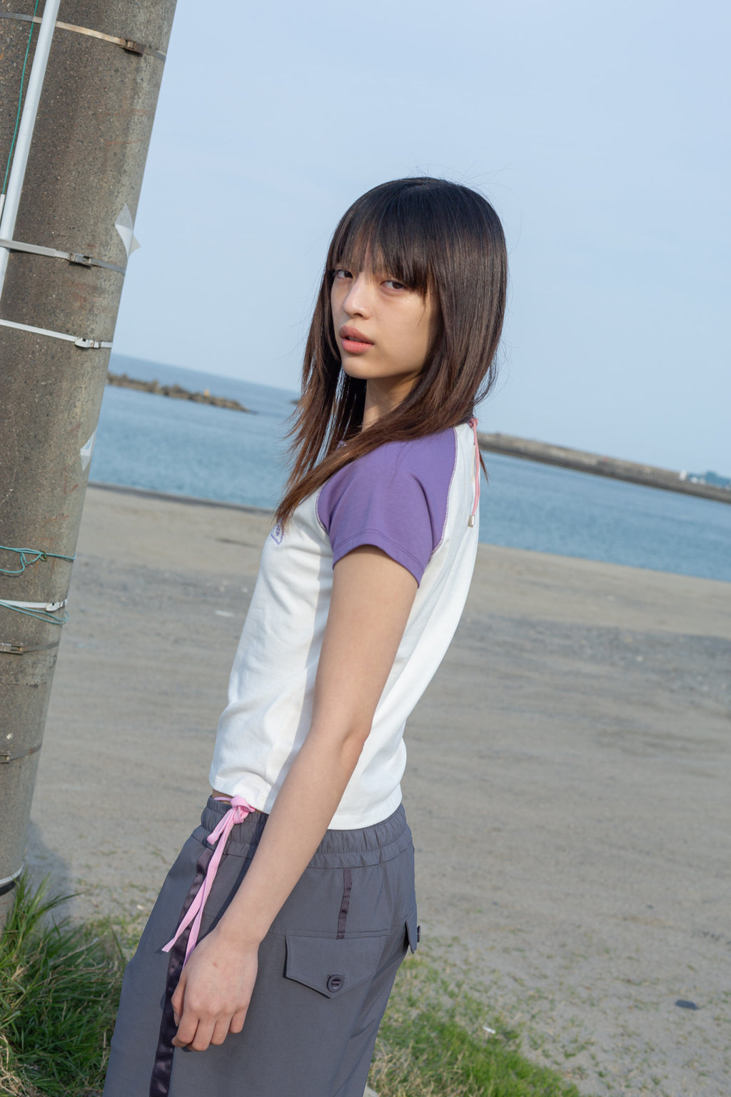 Matin Kim - Flower Stitch Raglan Logo Top (Purple) product image 8 | TRAB K-Fashion Australia