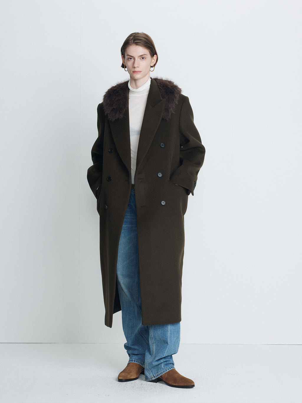 Tonywack - Wool Tailored Double-Breasted Maxi Coat (Khaki Dark Brown) product image 1 | TRAB K-Fashion Australia