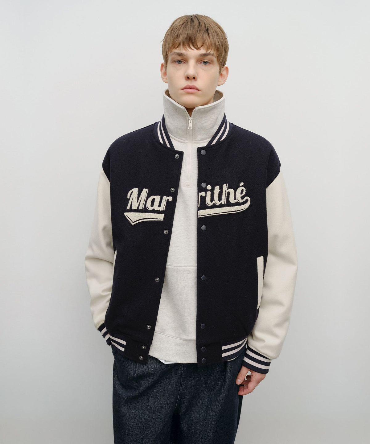 Marithe & Francois Girbaud - Wool Varsity Jacket (Dark Navy) product image 1 | TRAB K-Fashion Australia