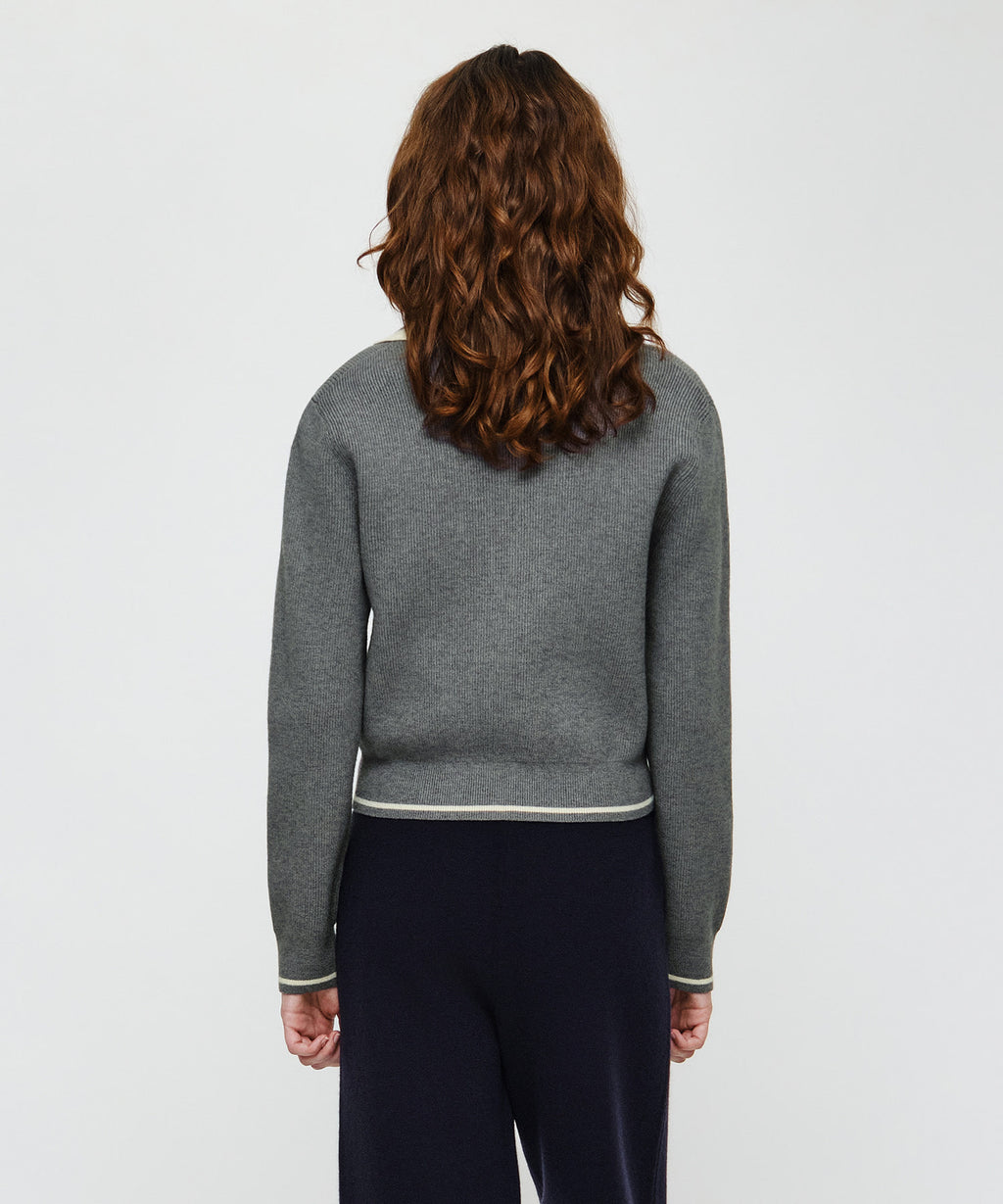 Marithe & Francois Girbaud - Big Collar Crop Zip-up Cardigan (Melange Gray) product image 3 | TRAB K-Fashion Australia