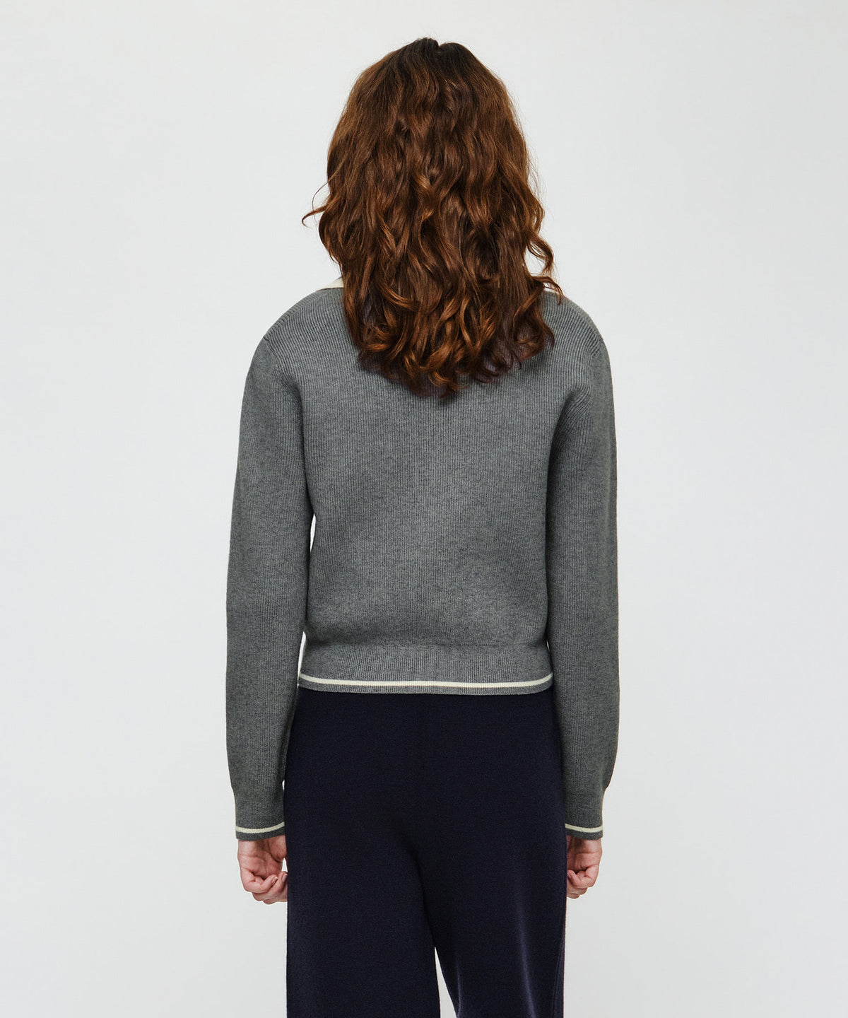 Marithe & Francois Girbaud - Big Collar Crop Zip-up Cardigan (Melange Gray) product image 3 | TRAB K-Fashion Australia