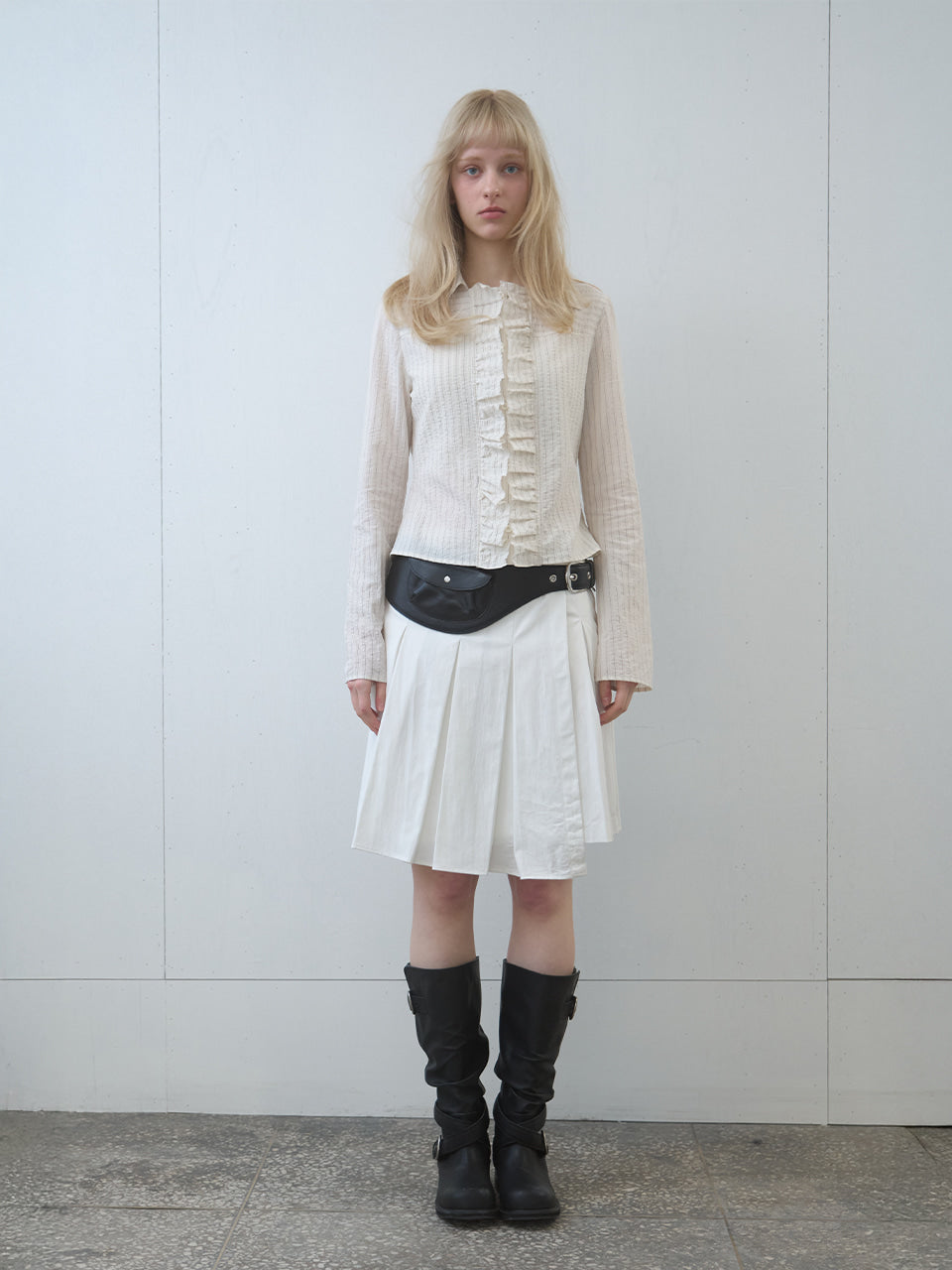 Kijun - Ruffle Detail Shirt (Light Beige) product image 8 | TRAB K-Fashion Australia