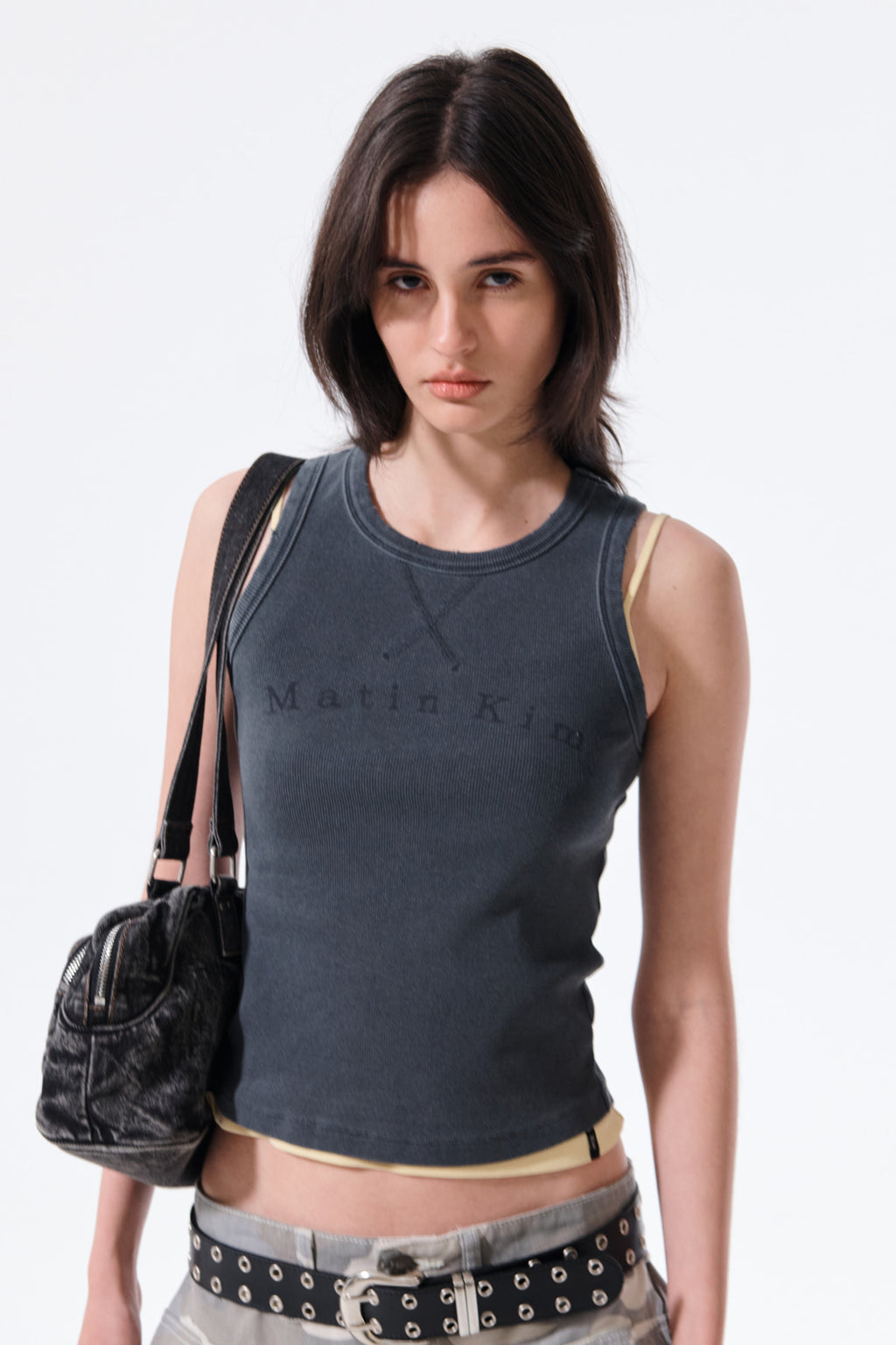Matin Kim - Distressed Sleeveless Logo Top (Charcoal) product image 11 | TRAB K-Fashion Australia