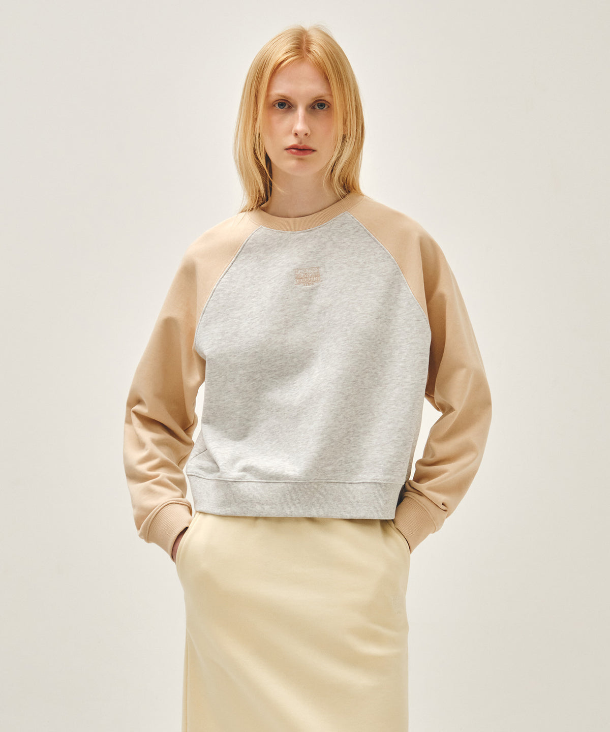 Marithe & Francois Girbaud - Block Classic Logo Raglan Crop Sweatshirt (Coral Pink) product image 1 | TRAB K-Fashion Australia