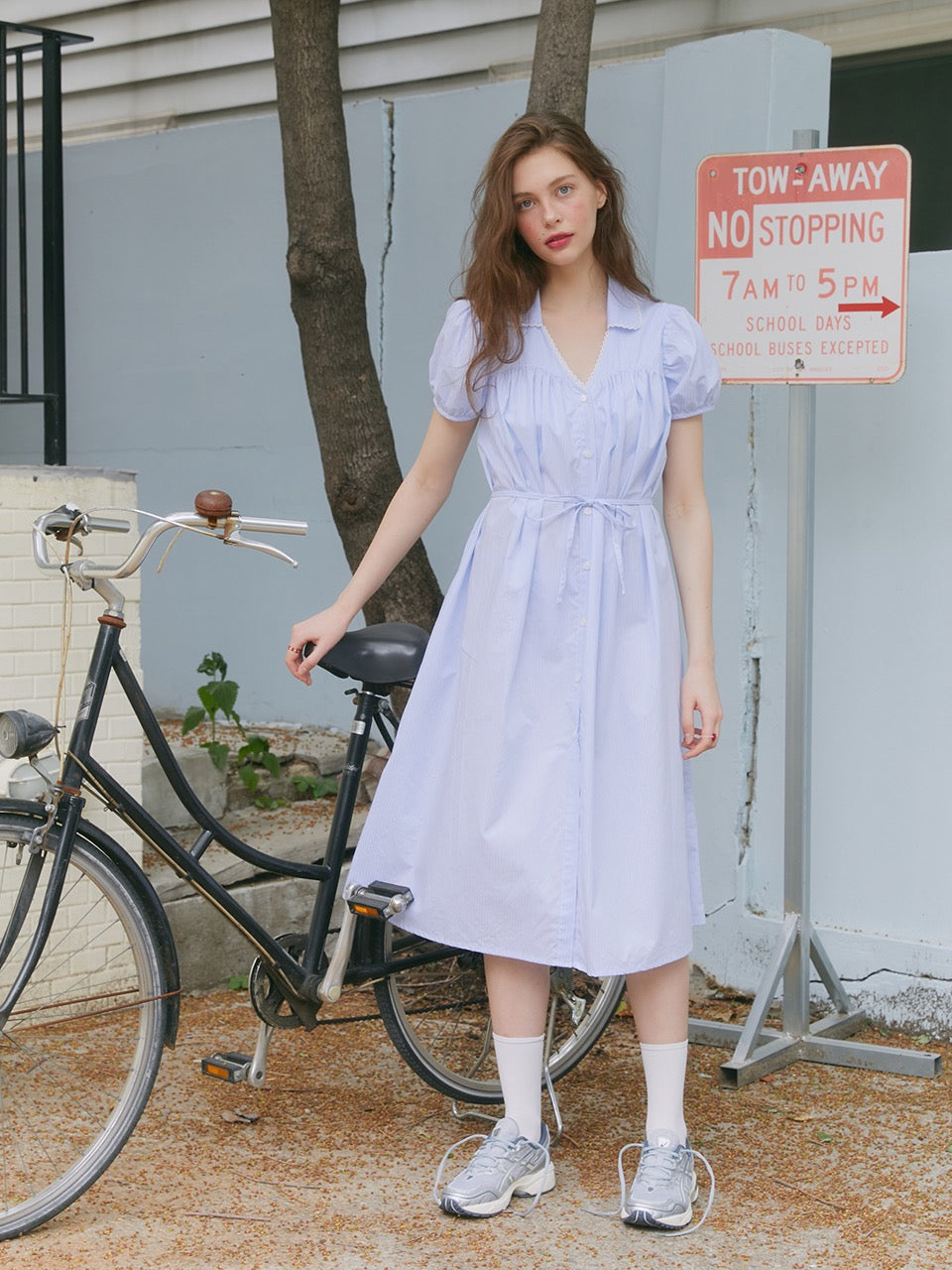 Margarin Fingers - Stripe Long One-Piece (Light Blue) product image 1 | TRAB K-Fashion Australia