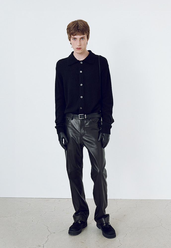 Tonywack - Calf Leather Straight-Leg Pants (Black) product image 1 | TRAB K-Fashion Australia