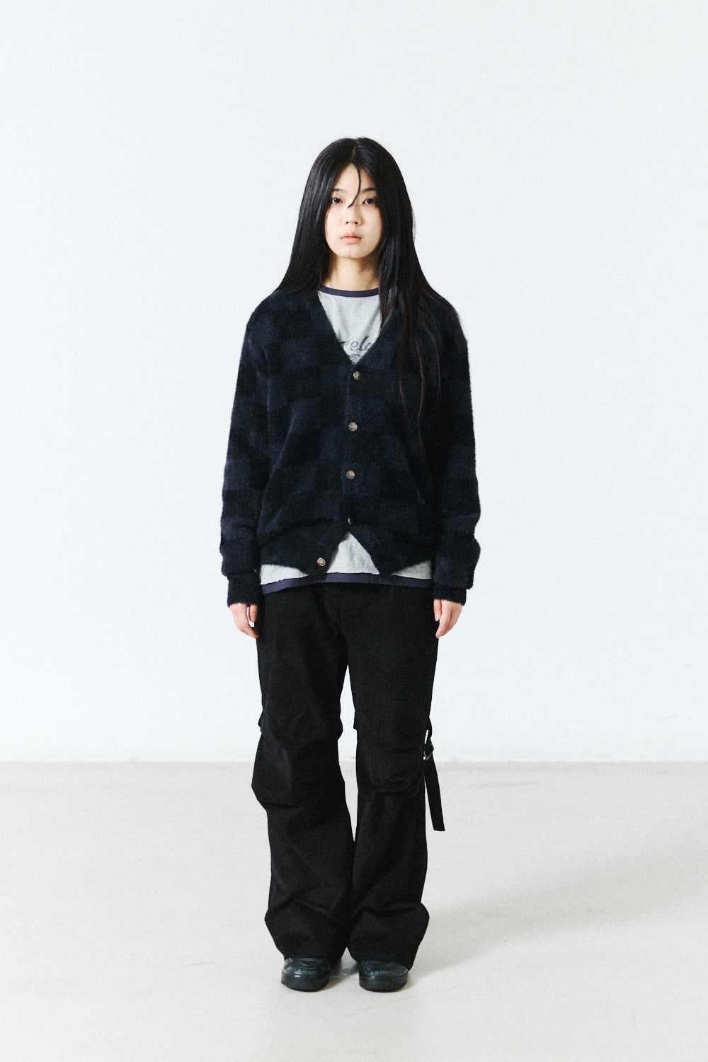 Hatchingroom - Hairy Cardigan Checkerboard (Black/Charcoal) product image 9 | TRAB K-Fashion Australia