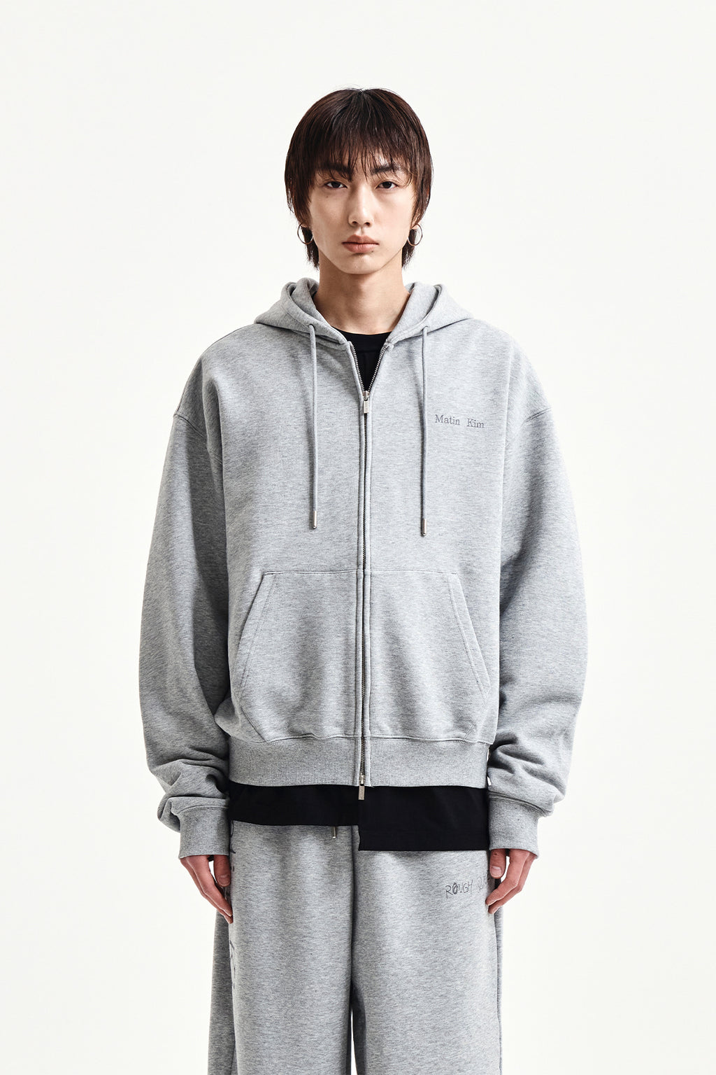 Matin Kim - Back Logo Essential Hoody Zip Up (Grey) product image 11 | TRAB K-Fashion Australia