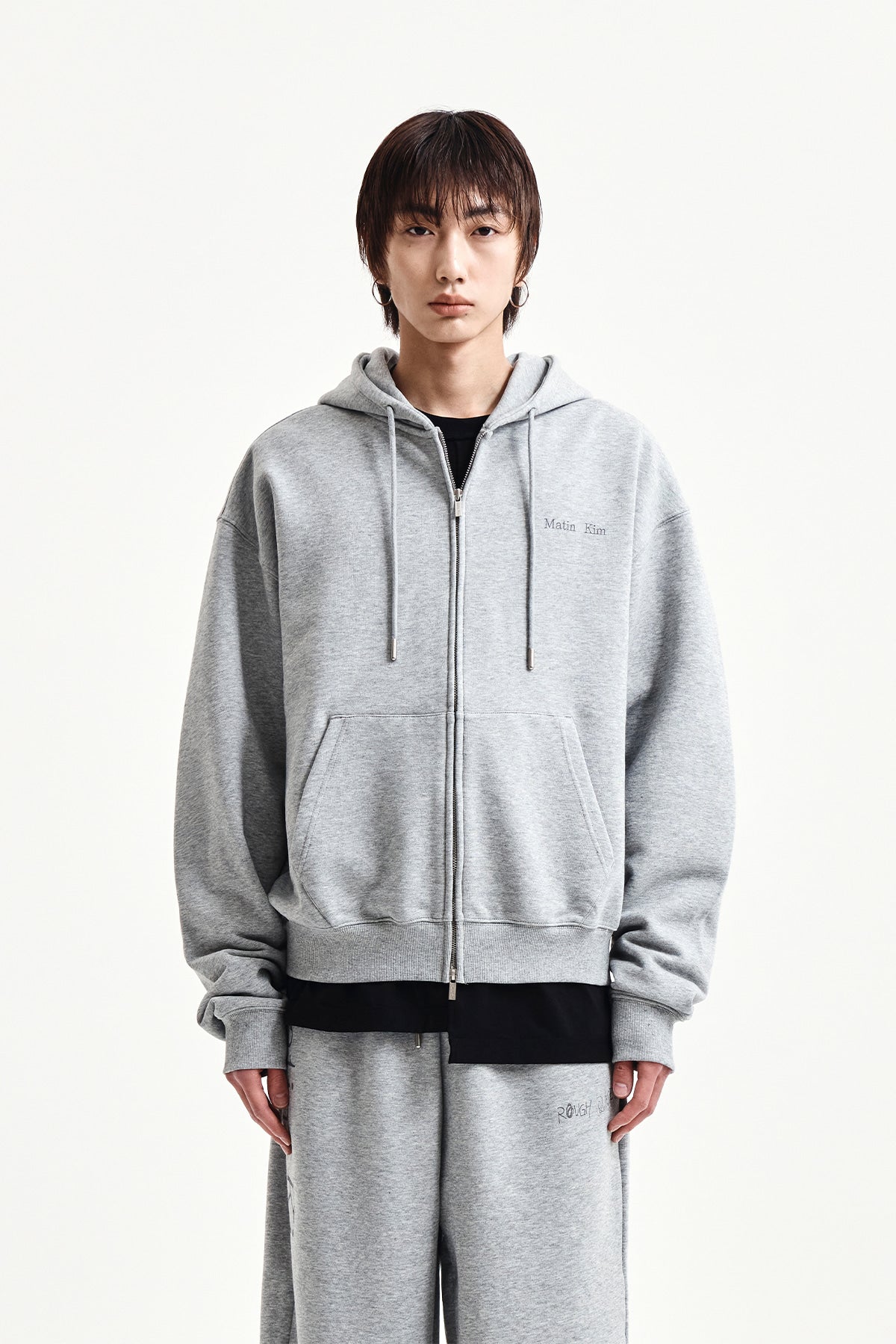 Matin Kim - Back Logo Essential Hoody Zip Up (Grey) product image 11 | TRAB K-Fashion Australia