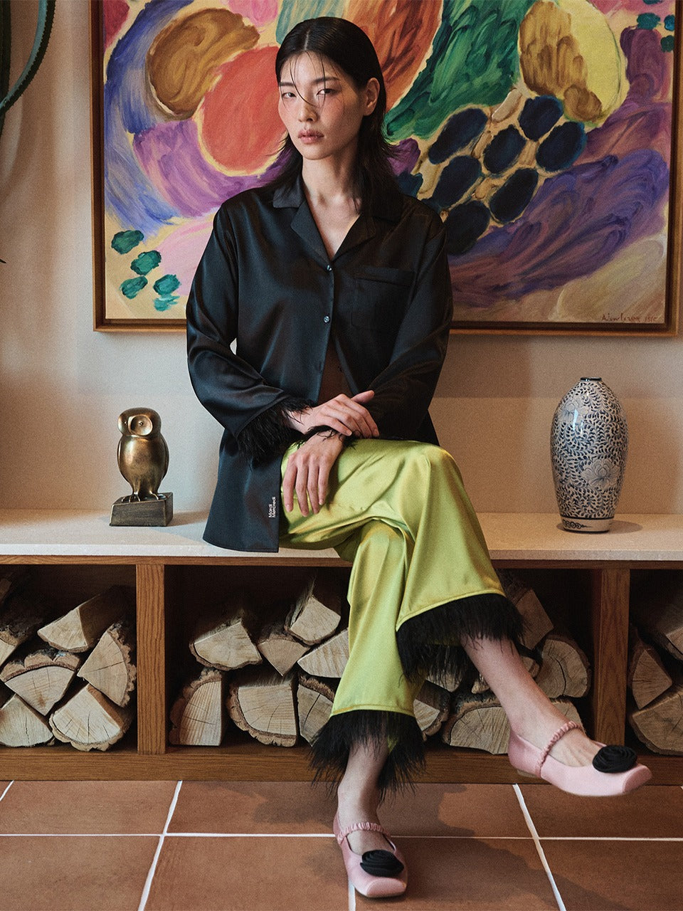 Mardi Mercredi - Satin Ostrich Pants (Applegreen) product image 1 | TRAB K-Fashion Australia