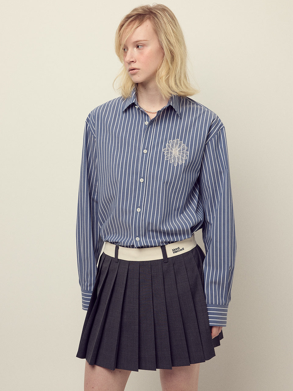 Mardi Mercredi - Wool Pleated Mini Skirt Contrast Waistband (Charcoal) product image 1 | TRAB K-Fashion Australia