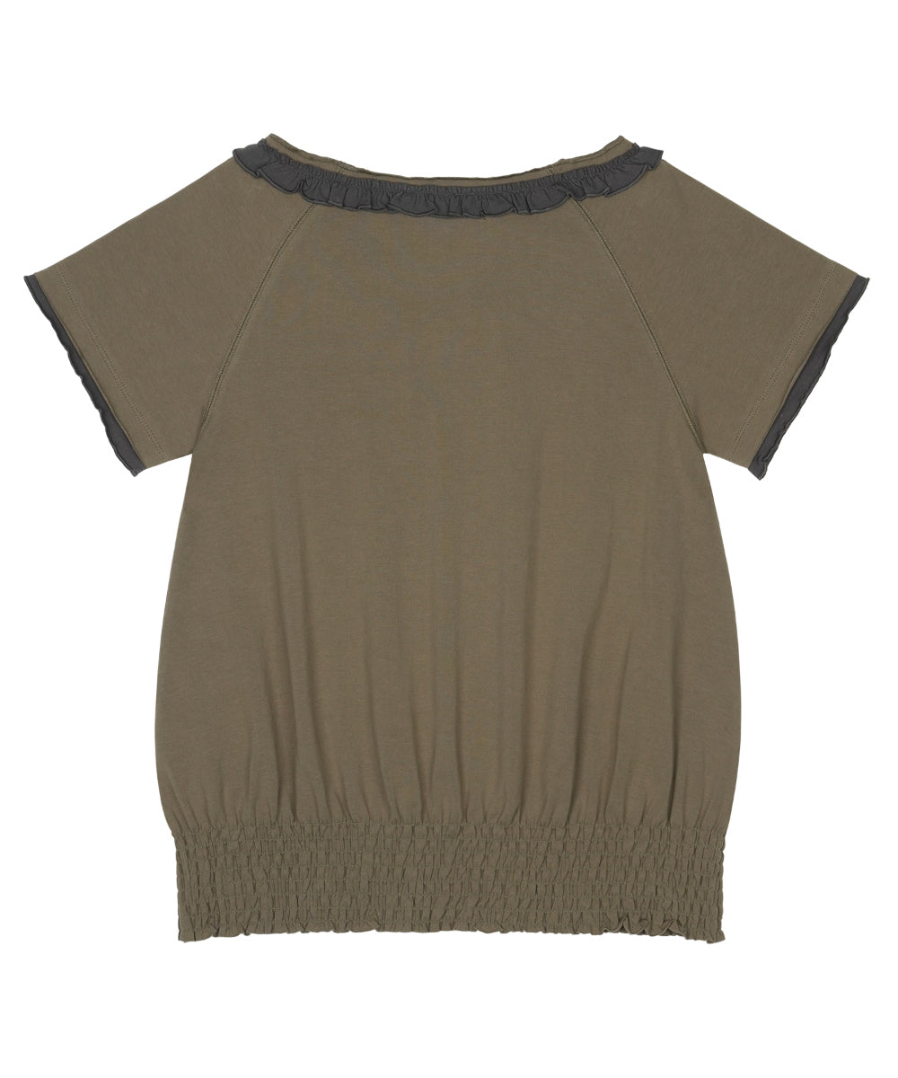 Coyseio - Ruffle V-Neck Smocked T-Shirt (Olive) product image 12 | TRAB K-Fashion Australia