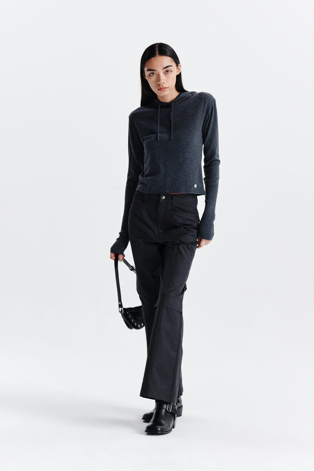 Matin Kim - Plain Slim Knit Hoody (Charcoal) product image 8 | TRAB K-Fashion Australia