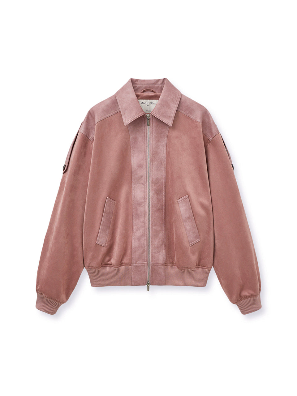 Matin Kim - Suede Mix Leather Zip Up Jumper (Pink) product image 1 | TRAB K-Fashion Australia