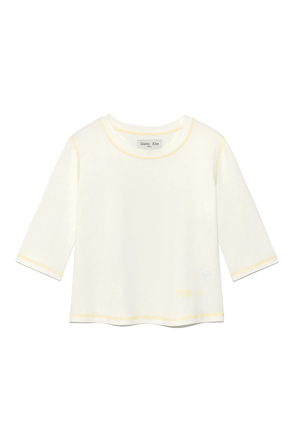Matin Kim - Three Quarter Logo Slim Top (White) product image 1 | TRAB K-Fashion Australia