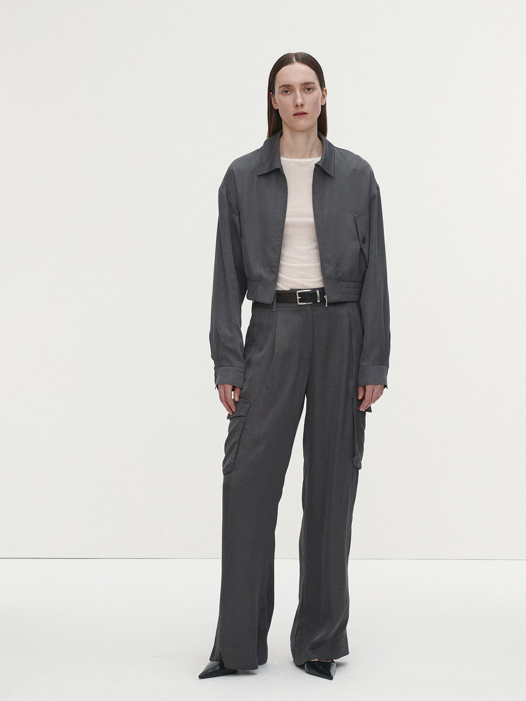 Tonywack - Satin Cropped Blouson Jacket (Carbon Grey) product image 2 | TRAB K-Fashion Australia