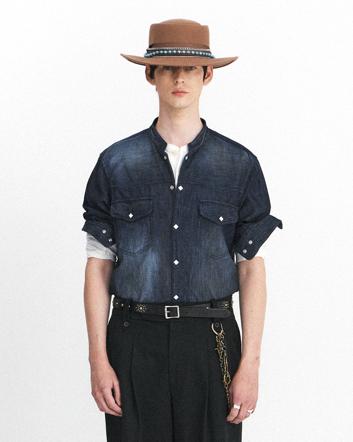 Eastlogue - Band Collar Western Shirts (Washed Denim) product image 2 | TRAB K-Fashion Australia