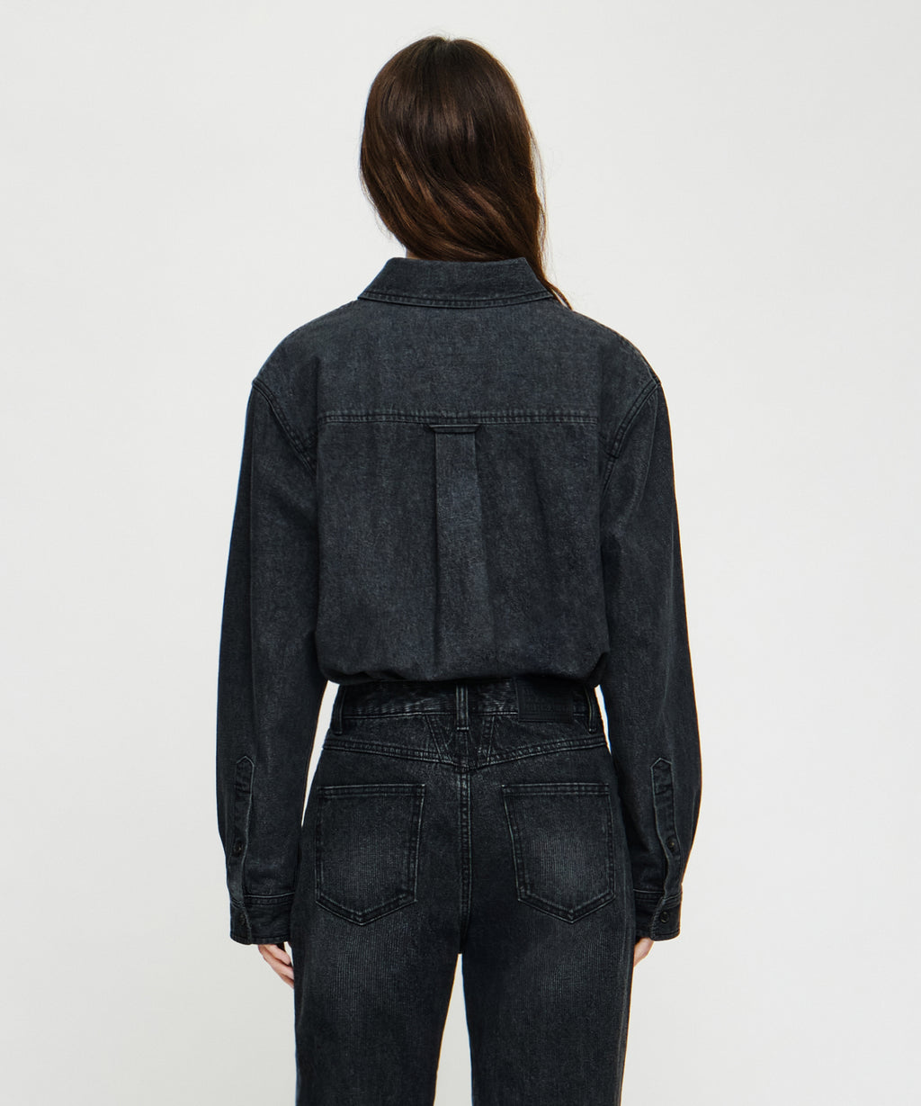 Marithe & Francois Girbaud - Micro Classic Logo Oversized Denim Shirt (Black) product image 3 | TRAB K-Fashion Australia