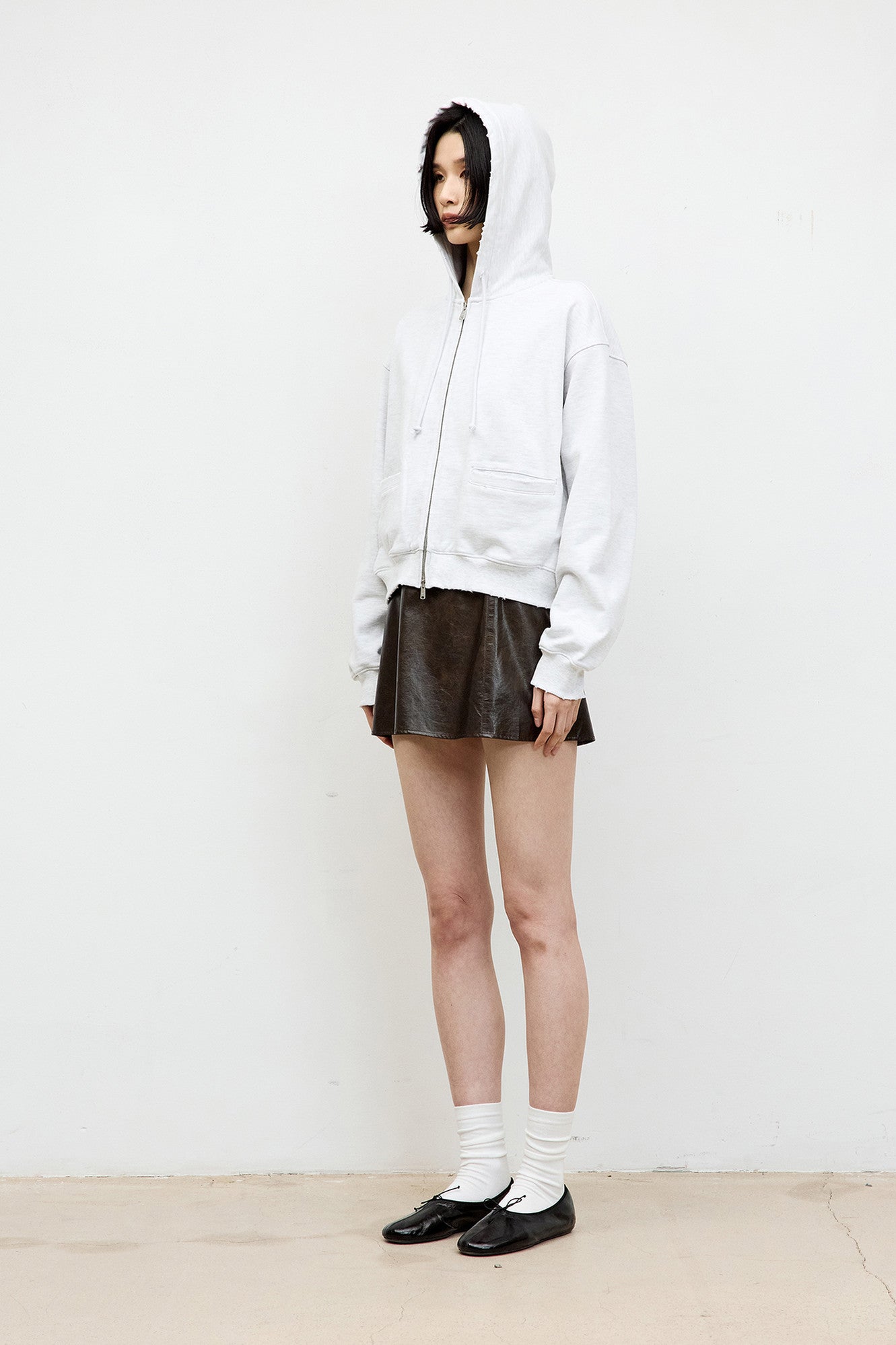 Coor - Distressed Hoodie Zip-Up (Melange Gray) product image 3 | TRAB K-Fashion Australia