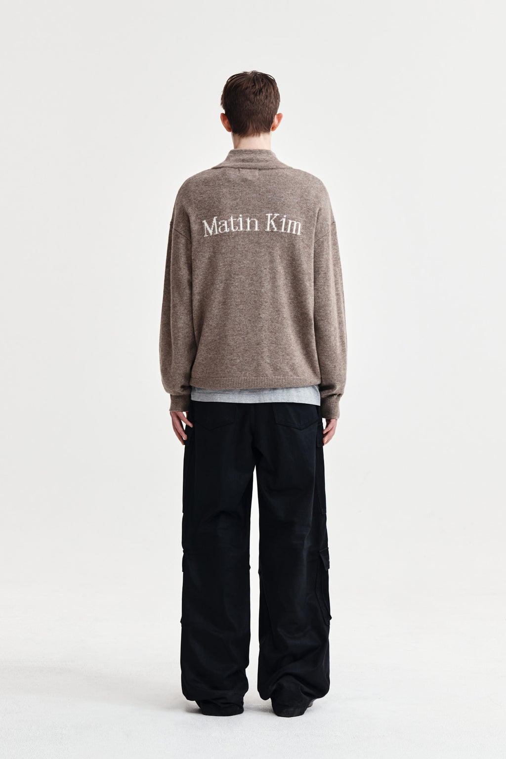 Matin Kim - Back Logo Half Knit Zip Up Pullover (Dark Beige) product image 7 | TRAB K-Fashion Australia