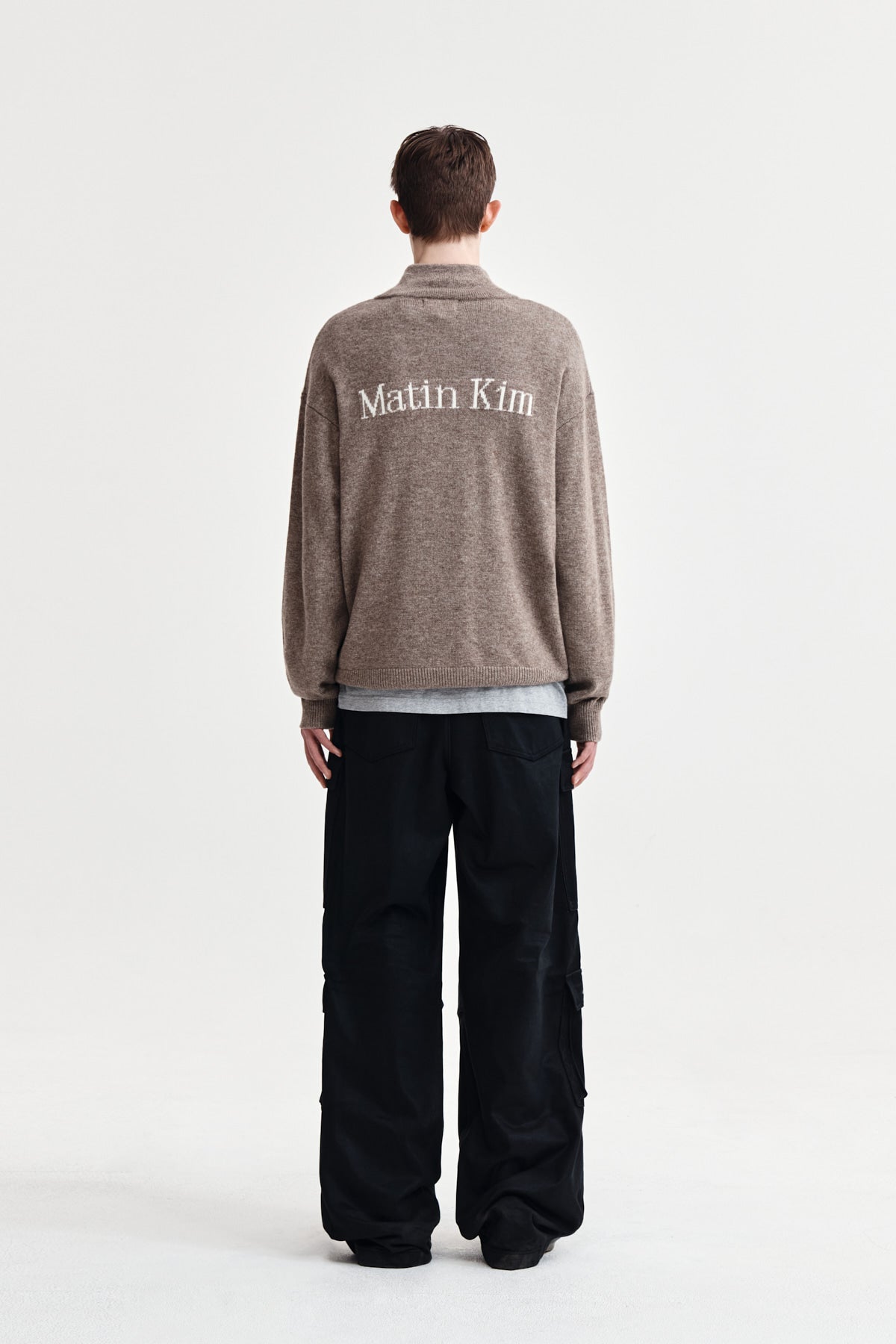 Matin Kim - Back Logo Half Knit Zip Up Pullover (Dark Beige) product image 7 | TRAB K-Fashion Australia