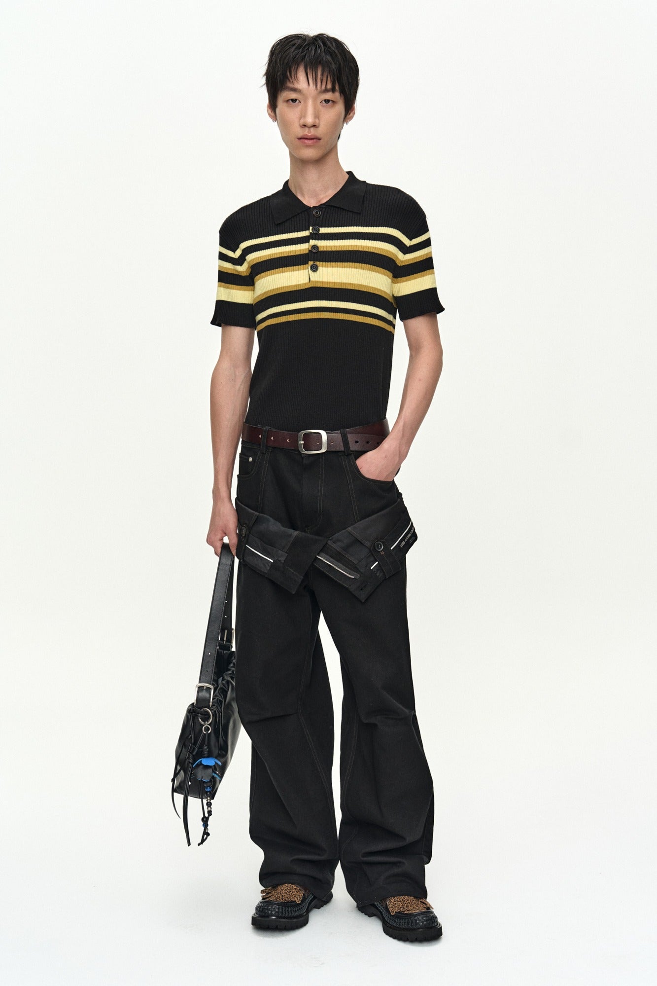 Andersson Bell - Pitt Stripe Polo Sweater (Black/Lemon) product image 1 | TRAB K-Fashion Australia
