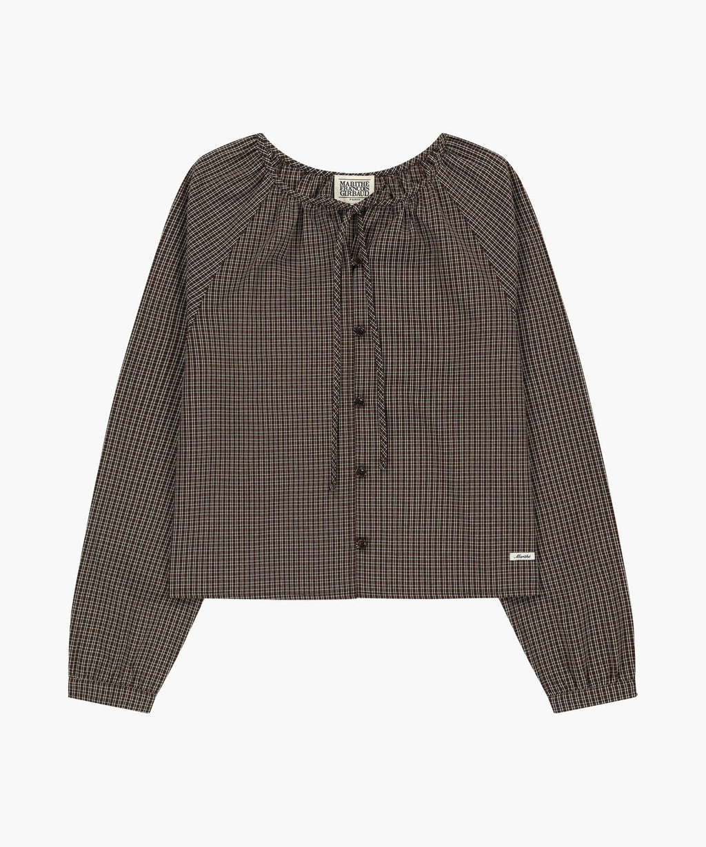 Marithe & Francois Girbaud - Check Ribbon Crop Blouse (Brown) product image 6 | TRAB K-Fashion Australia