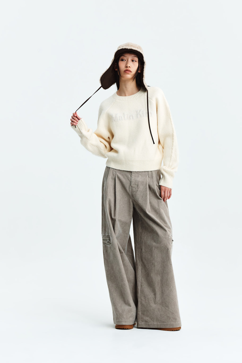 Matin Kim - Corduroy Tuck Point Wide Pants (Beige) product image 9 | TRAB K-Fashion Australia