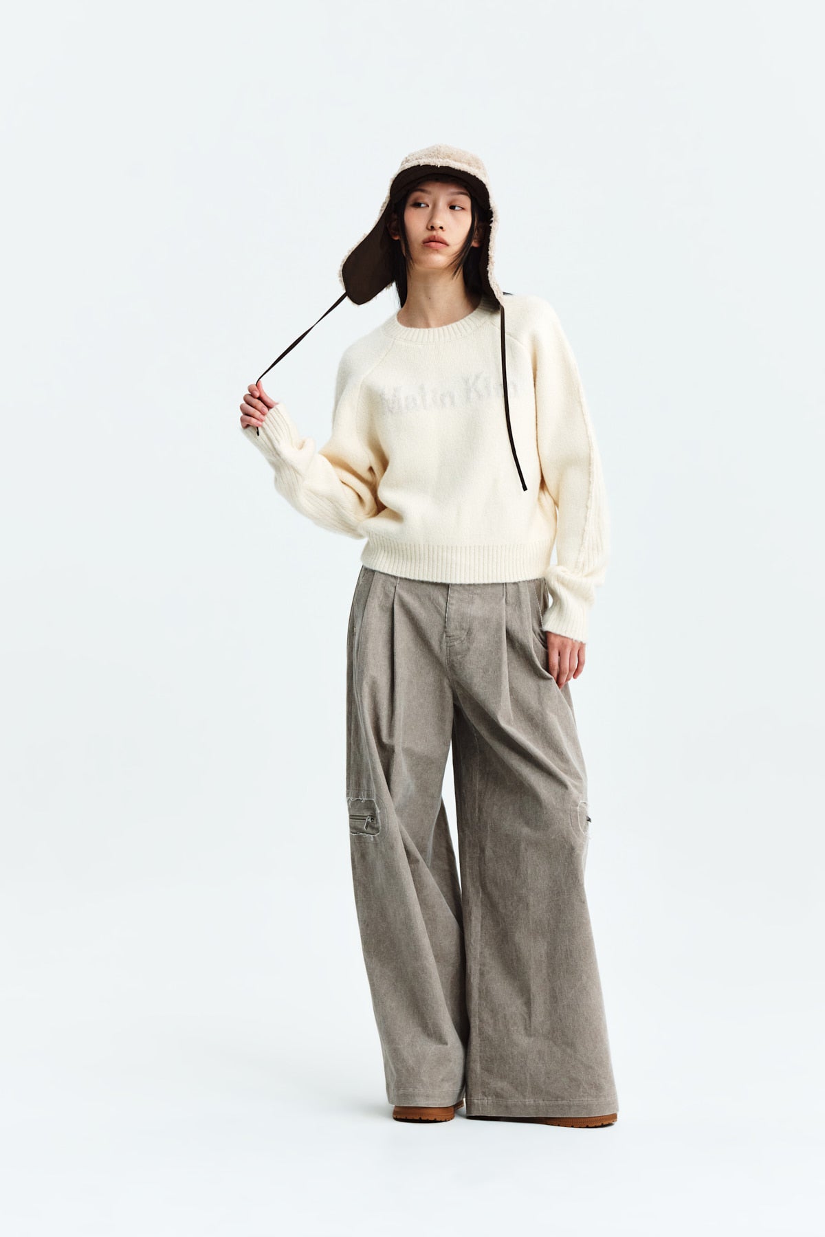 Matin Kim - Corduroy Tuck Point Wide Pants (Beige) product image 9 | TRAB K-Fashion Australia