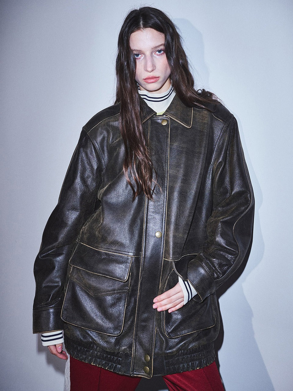 Mardi Mercredi - Leather Oversized Blouson Vintage (Brown) product image 1 | TRAB K-Fashion Australia