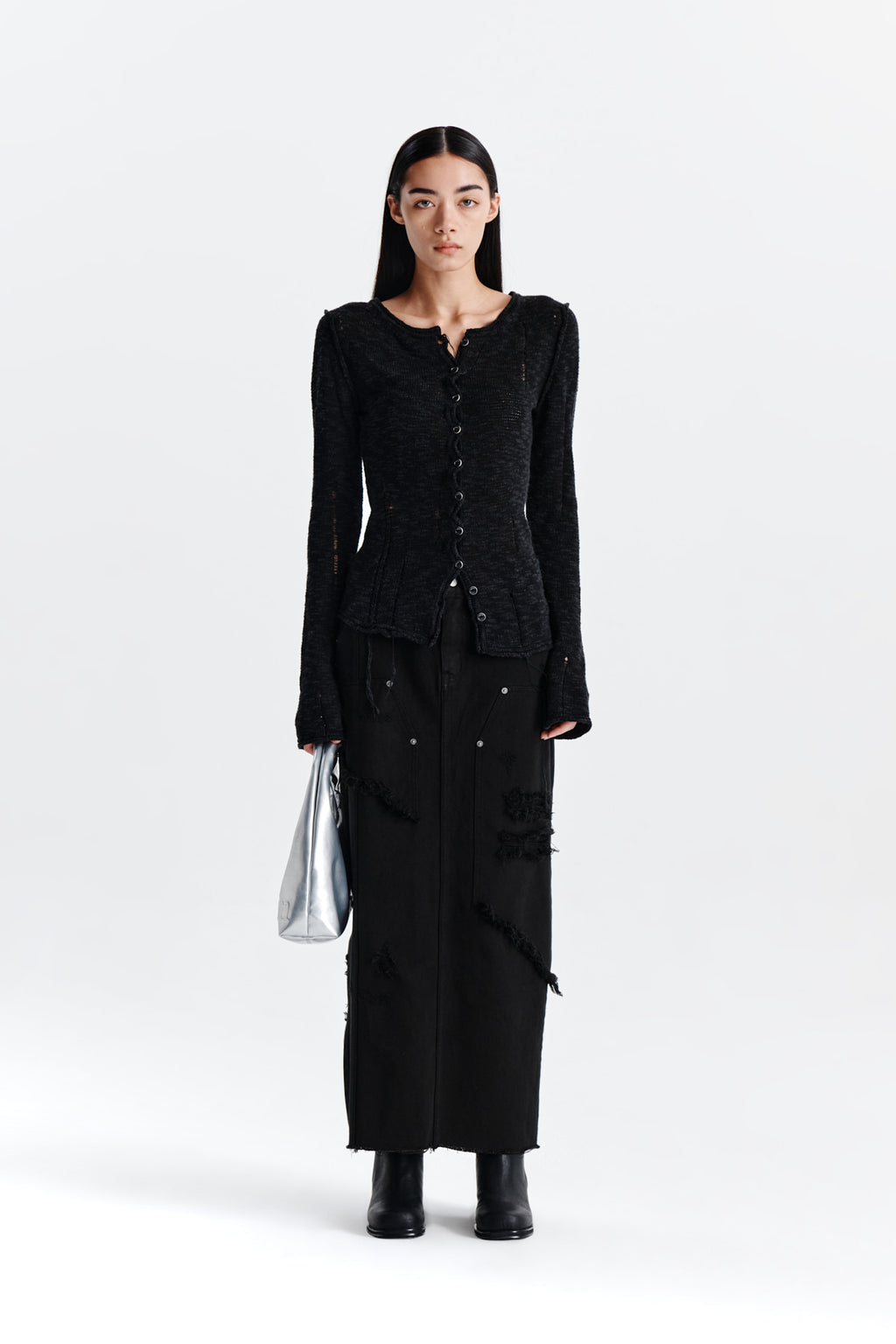 Matin Kim - Unbalance Damage Denim Skirt (Black) product image 5 | TRAB K-Fashion Australia