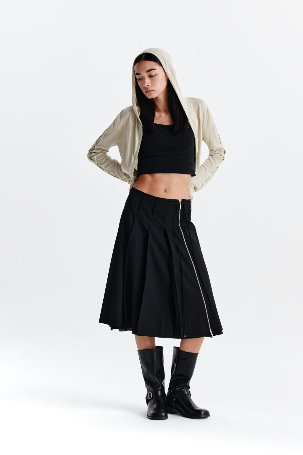 Matin Kim - Sleeve Hole Point Hoody Knit Zip Up (Light Green) product image 8 | TRAB K-Fashion Australia