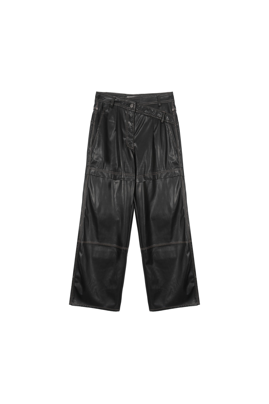 Matin Kim - Waist Unbalanced Leather Pants (Black) product image 1 | TRAB K-Fashion Australia