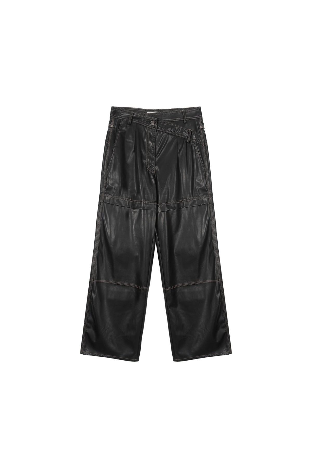 Matin Kim - Waist Unbalanced Leather Pants (Black) product image 1 | TRAB K-Fashion Australia