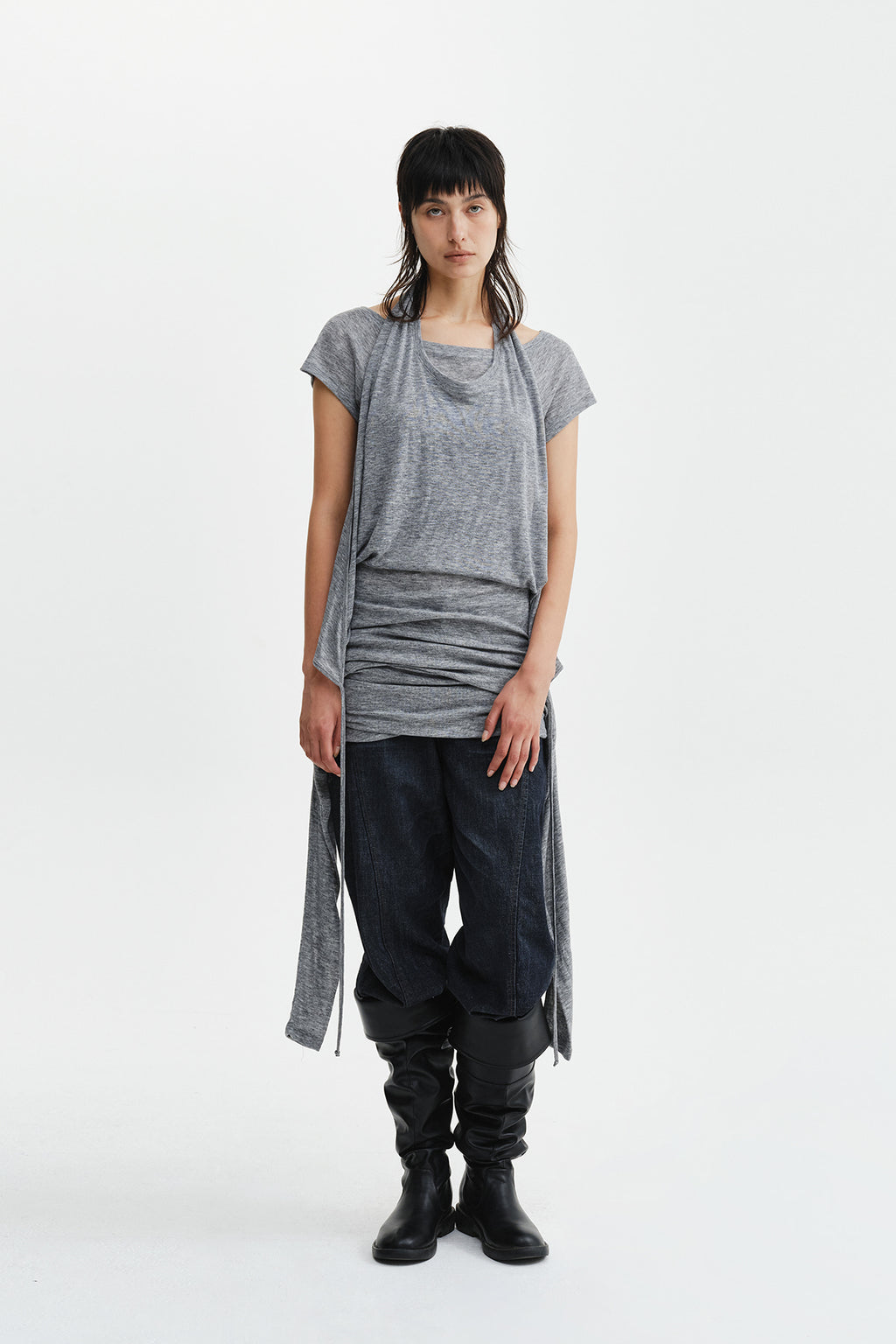 Matin Kim - Two Way Layered Jersey Dress (Grey) product image 9 | TRAB K-Fashion Australia