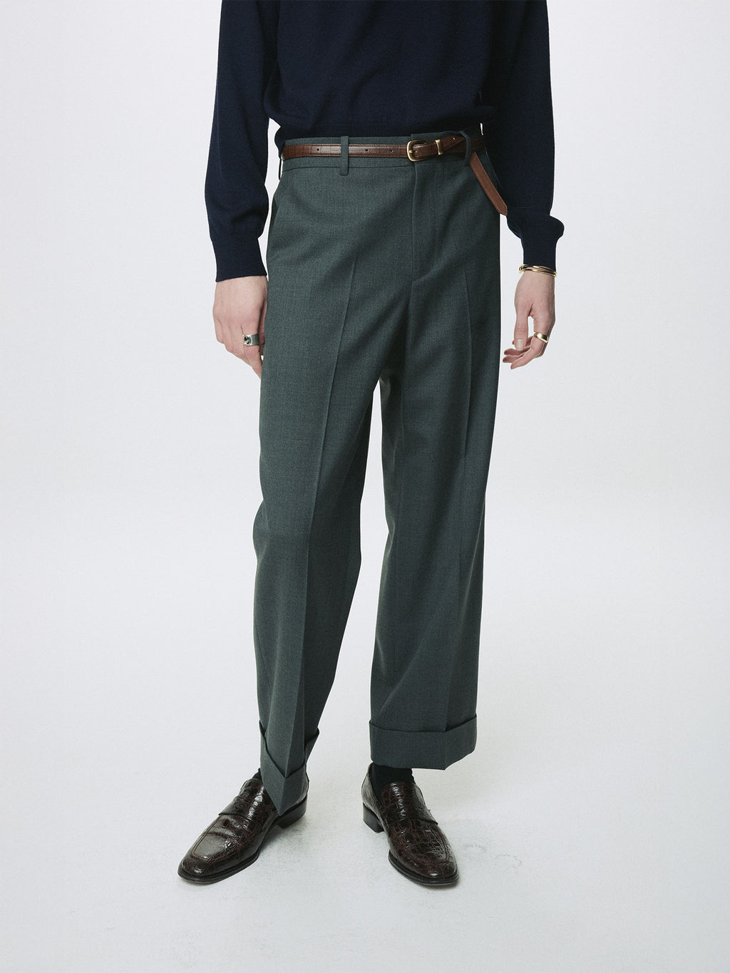 Tonywack - Wool Cuffed Trousers (Moss Grey) product image 1 | TRAB K-Fashion Australia